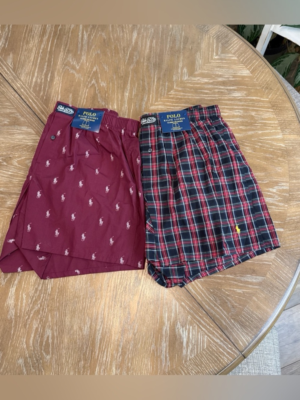Ralph Lauren Maroon Pony Print & Navy Red Plaid Boxer Shorts  2